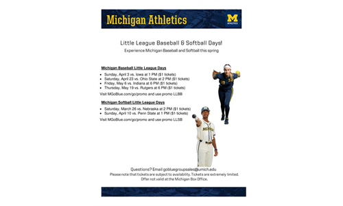 Michigan Athletics - Little League Baseball & Softball Days